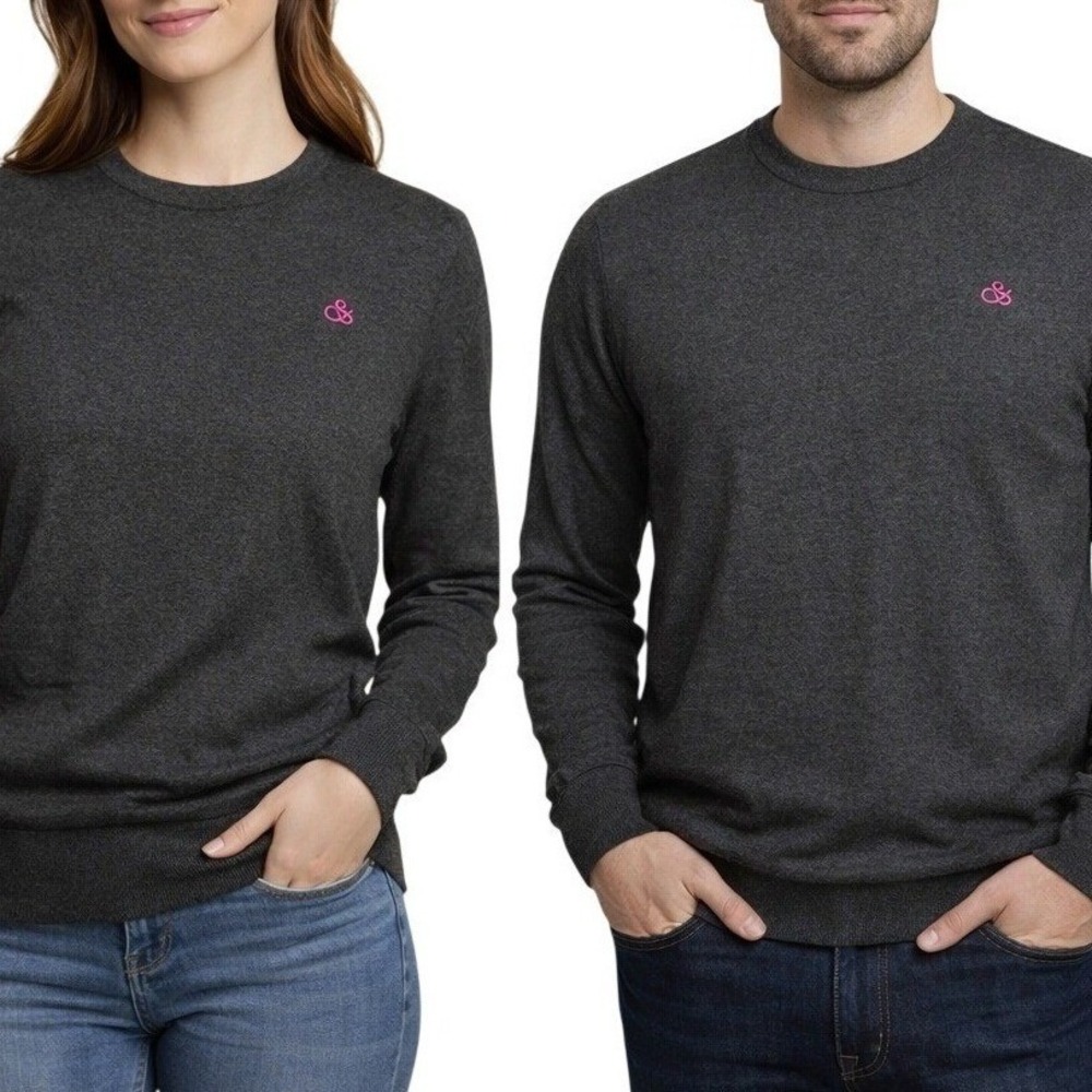 Scotch & Soda Charcoal Gray Crewneck Knit Sweater Pink Logo Men's‎ M Unisex